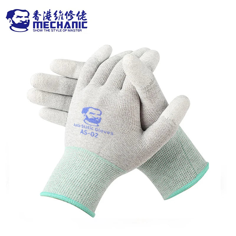 MECHANIC AS02 Carbon Fiber Anti-static Gloves Elasticity Non-Slip PU Coating Layer Protective Glove Electronic Repair Hand Tools