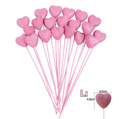 Glitter Foam Hearts Picks Stick Valentine's Day Flower Bouquet Home Vase Pick Wedding Cake Topper Decor Bouquet Glitter Ornament