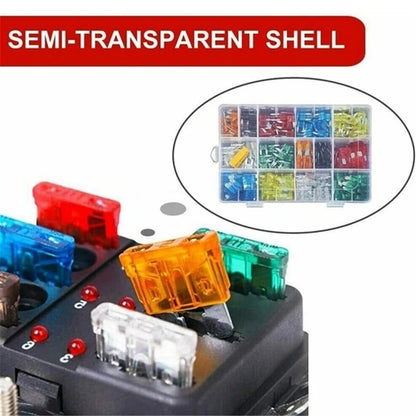 Fuse boxes come in various specifications, with 60 and 120PCS not having medium fuses, while 60PCS are packaged in bags