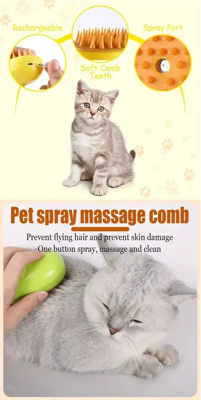 Steam Hair Removal Brush Electric Spray Cat Hair Brush Three in One Silicone Brush Used to Massage Pets Remove Floating Hairs