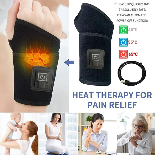 2026 Electrically heated wrist brace with adjustable and breathable black strap for sports and hand joint protection tools  USB