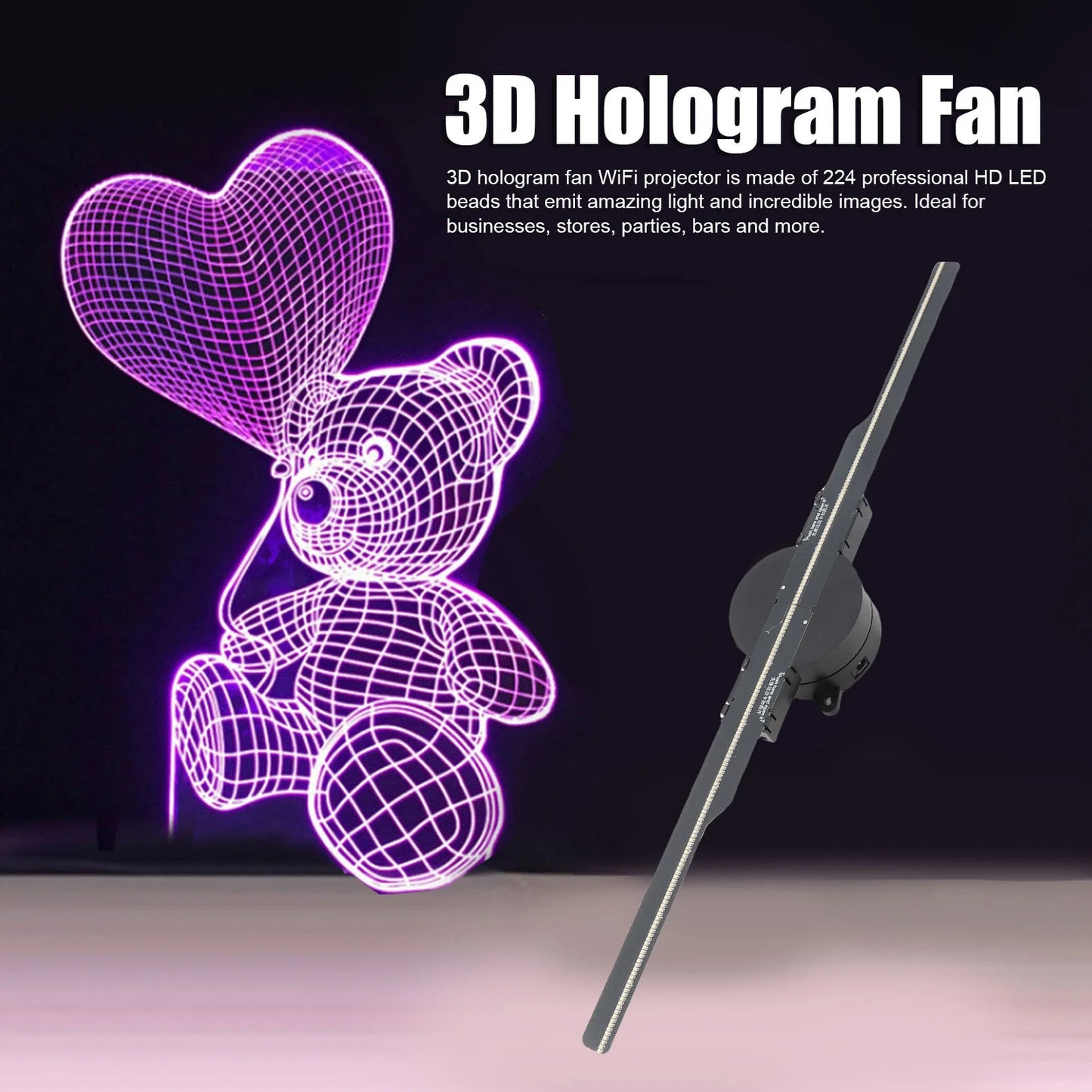 3D Hologram Fan 16.5in 2000x224 WiFi 3D Projector with 224 LED Light Beads Advertising Machine for Business Store Advertising
