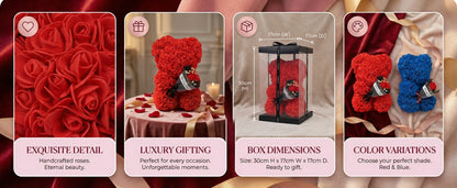 1pc 25cm Rose Bear with flower bouquet Artificial Foam Flowers Bear Romantic Creative Gifts For Valentines Day Anniversary Gift