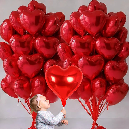 10-50Pcs 10In Heart Shaped Foil Balloons for Valentines Decoration Marriage Engagement Anniversary Party Romantic Occasions