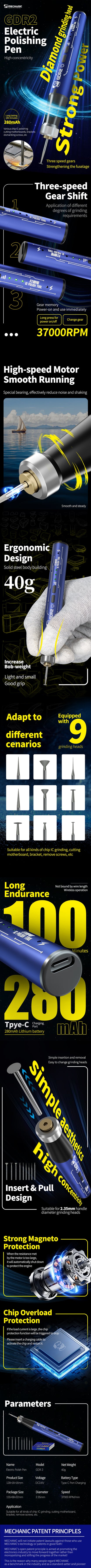 【MECHANIC】  Multi-function Electric Polishing Pen for Mobile Phone Repair Motherboard PCB IC CPU Cutting Polishing Pen Tool