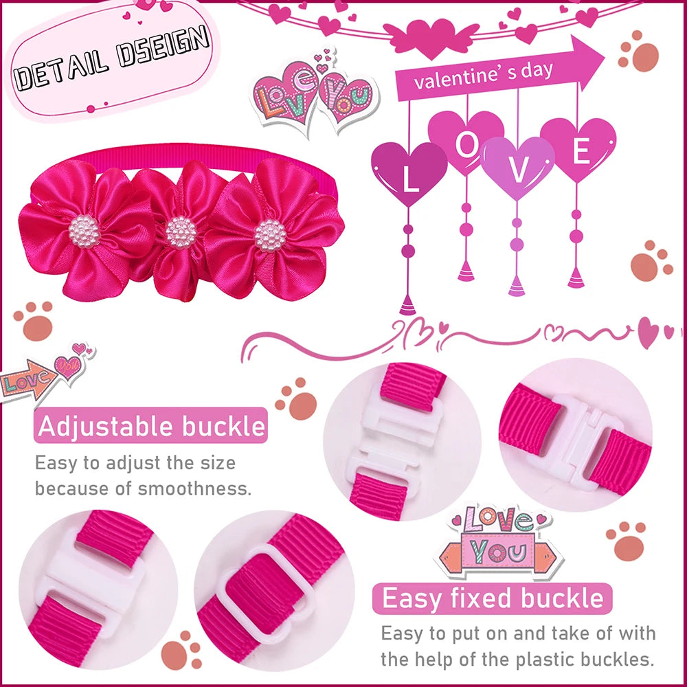 8PCS Valentine's Day Pet Decorate Bowtie with Diomand Grooming Flower Pink Dog Gifts for Small Dogs Accessories Wholesale