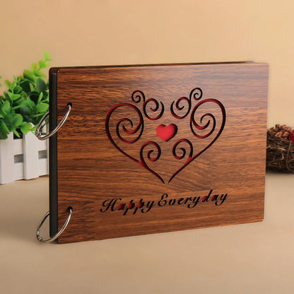 Photo Album Black Pages 8 Inch Wood Scrapbook DIY for Valentines Baby Lovers Anniversary Day Birthday Christmas Gift