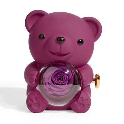 New Rotating Hugging Bear Rose Jewelry Box Eternal Flower Gift Box for Girl Mother's Day Valentine's Day Christmas Gift