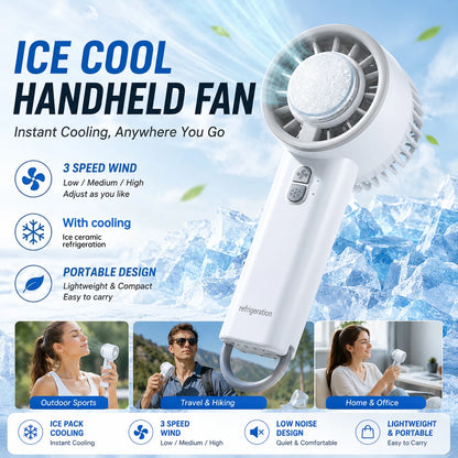 Handheld Small Fan Portable Ice Pack Cooling Fan 3/100-speed Adjustable Wind Speed Long Battery Life Silent Outdoor Electric Fan
