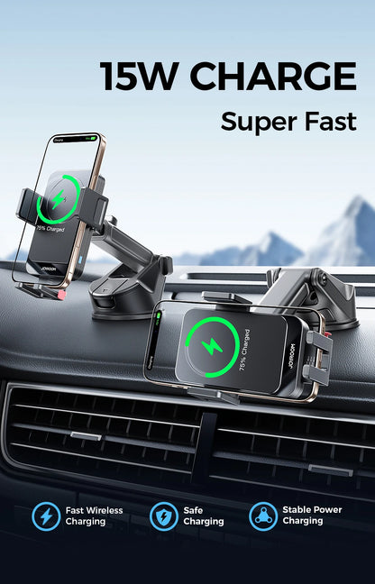 Joyroom Car Phone Holder 15W Wireless Charging Car Holder Charger 360° Rotation One-Hand Operation Car Phone Mount For  4.7-7''