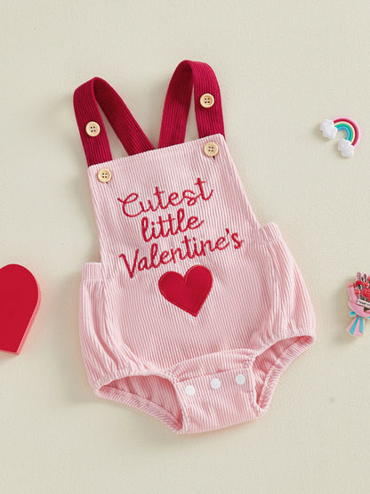 FOCUSNORM 0-18M Lovely Baby Girls Boys Valentines Day Romper Cute Letters Heart Embroidery Sleeveless Jumpsuit