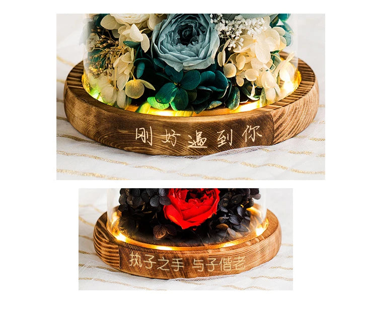 Eternal Flowers Preserved Rose In Glass Dome Cover Artificial Flower with Light Valentine's Day Christmas for Women Gift Box