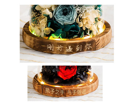 Eternal Flowers Preserved Rose In Glass Dome Cover Artificial Flower with Light Valentine's Day Christmas for Women Gift Box
