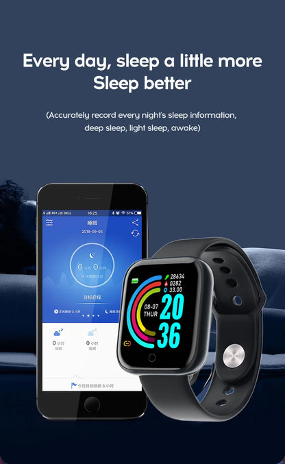 Y68 Smart Watch Men Women Heart Rate Oxygen Blood Pressure Monitoring Multi-Function Sleep Monitoring Smartwatch for Ios Android