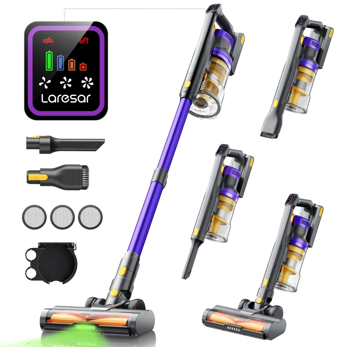 Laresar X11 Kabelloser Staubsauger 550W 55000PA Saugmacht Handheld Smart Home Staubbecher 60 Minuten Laufzeit 3 Stück Filte Set