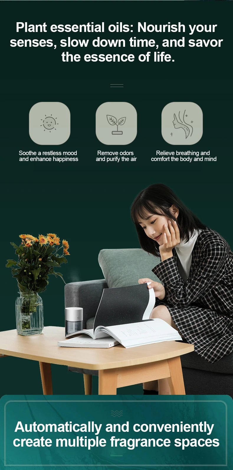 Car Air Freshener USB Rechargeable Essential Oil Diffuser Room Fragrance Diffuser Cool Mist Humidifier Auto Mini Scent Machine