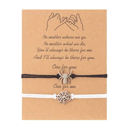 2Pcs Fashion Silver Color Spider Bracelet for Couple Simple Adjustable Woven Bracelet Valentine's Day Couple Jewelry Gift