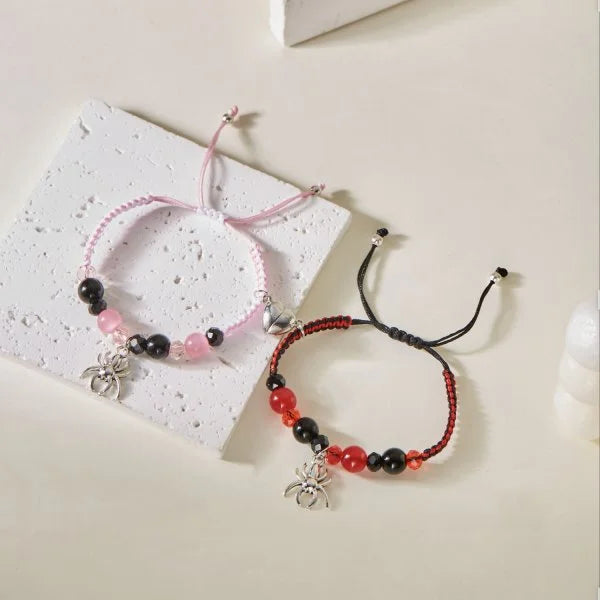 2Pcs Fashion Silver Color Spider Bracelet for Couple Simple Adjustable Woven Bracelet Valentine's Day Couple Jewelry Gift