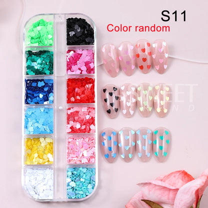 Red Love Heart Nail Glitter Sequin Mix Holographic Heart Shape 3D Nail Sequins Flakes Paillette Valentine's Day Manicure Decor
