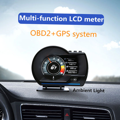 Car Head up Display, OBDⅡ+GPS Smart Gauge High Definition Speedometer Car Diagnostic Tool OBD Fault Code Elimination