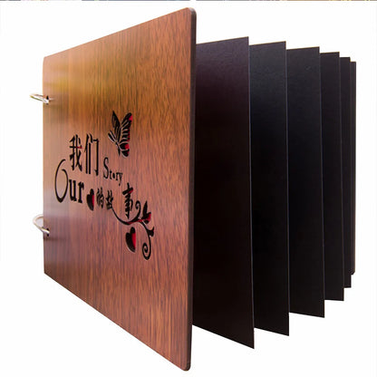 Photo Album Black Pages 8 Inch Wood Scrapbook DIY for Valentines Baby Lovers Anniversary Day Birthday Christmas Gift