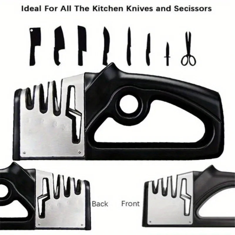 Professional 4-in-1 Knife & Scissors Sharpener with Diamond Blades - Fast Sharpening, Ergonomic Handle, Portable for Kitchen