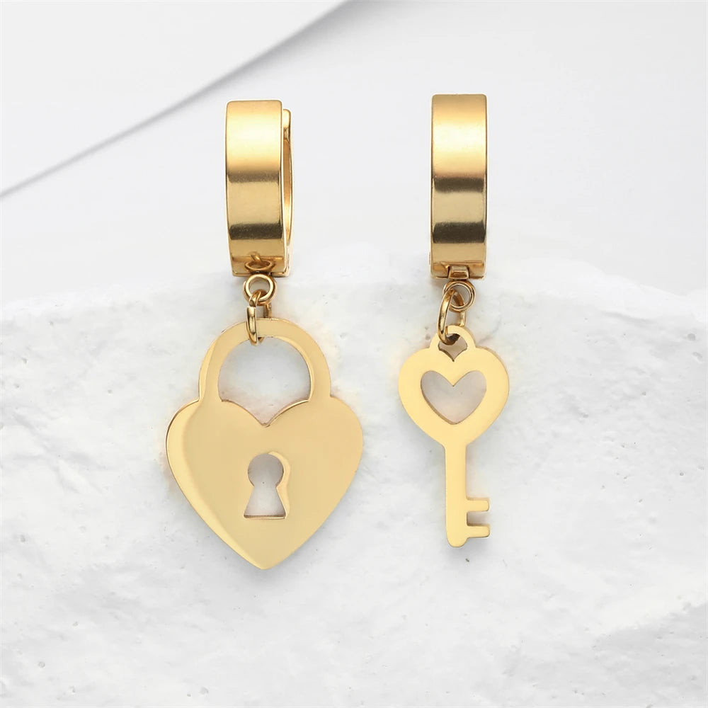 Amaxer Stainless Steel Earring Romantic Heart Lock Key Drop Earrings for Women Wedding Lover Valentine's Day Jewelry Party Gift
