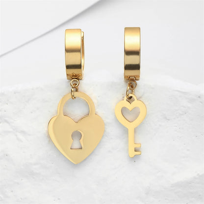 Amaxer Stainless Steel Earring Romantic Heart Lock Key Drop Earrings for Women Wedding Lover Valentine's Day Jewelry Party Gift