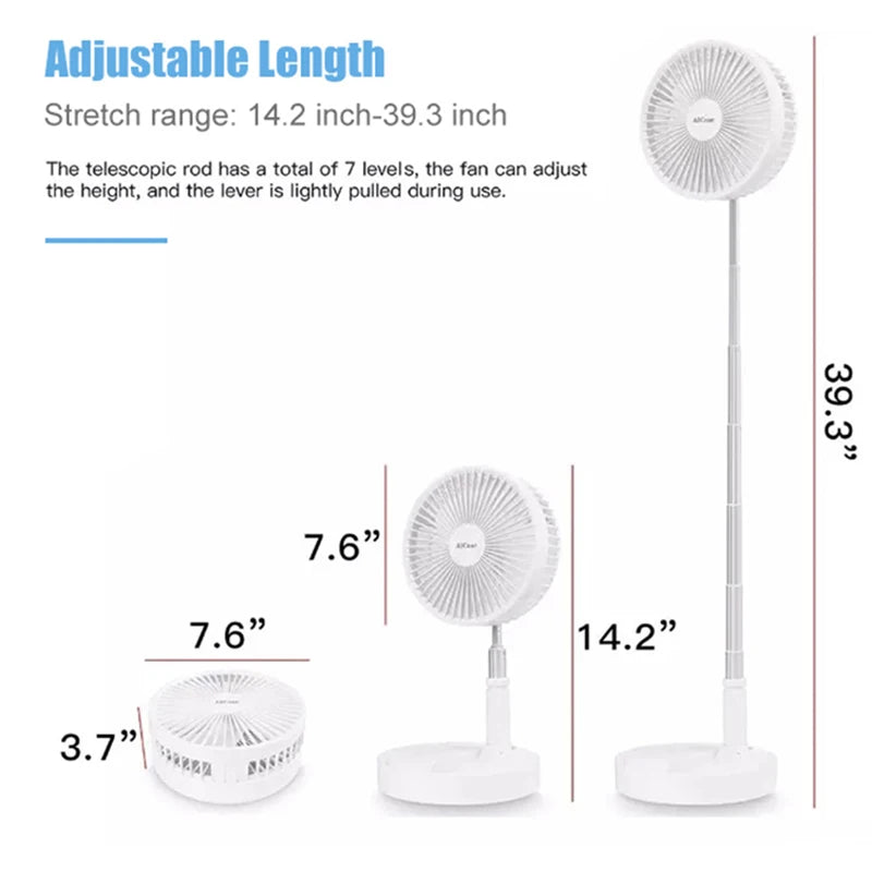 Portable Fan  Rechargeable Mini Folding Telescopic Floor Low Noise Summer Fan Cooling For Household Bedroom Office Deskto