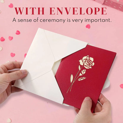 3D Rose Pop Up Card, Valentines day card, Mothers day Birthday card, anniversaries Weddings Flower Greeting Card With Envelope