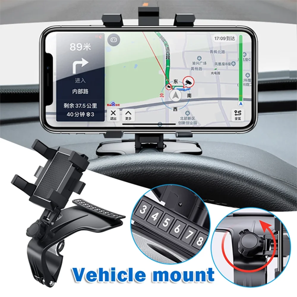 Phone Mount for Car Dashboard, 1080 Degree Rotation Dashboard Cell Phone Holder, [Multi-Angles] Universal Car Phone Clip Holder