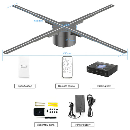 3d Hologram Fan,24.4" 2000*1444px Resolution 722 Pcs Hd Led Beads Hologram Fan Projector Advertising Display Support App+Bluetoo