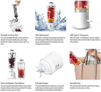 Portable Blender Electric Juicer 600ML Fruit Mixers 4000mAh USB Rechargeable Smoothie Mini Blender Multifunction Juice Maker