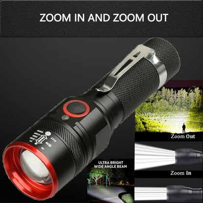 High Lumen LED Flashlight 18650 Rechargeable Flashlights Waterproof Zoom Torch for Camping Hiking Fishing Hunting