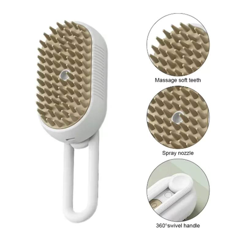 Steamy Dog Brush Electric Spray Cat Hair Brush 3 in1 Dog Steamer Brush for Massage Pet Grooming Removing Tangled and Loose Hair