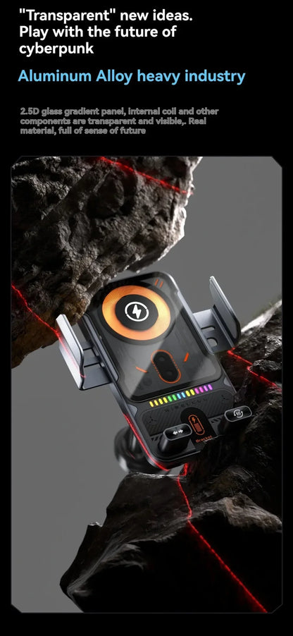 Car Unicersal Air Vent Electric Rotating Opening Closing Phone Holder 15W Wireless Charger Dual Coil Smart Phones Fast Charging