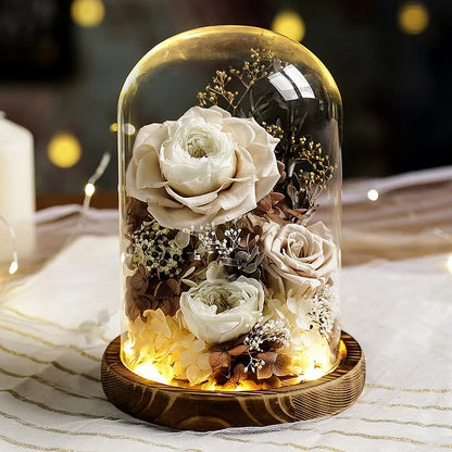 Eternal Flowers Preserved Rose In Glass Dome Cover Artificial Flower with Light Valentine's Day Christmas for Women Gift Box