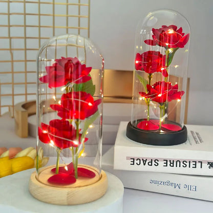 1PC Valentine's Day artificial flowers three rose glass cover Mother's Day wedding season Valentine's Day gift for his wife.