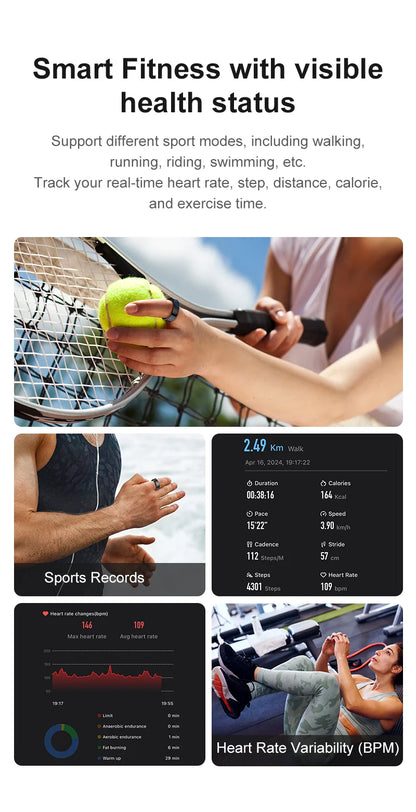 R09 Smart Ring Men Women with Charging Case,Heart Rate Blood Oxygen,Skin Temperature Monitor,5ATM Waterproof For Android iOS