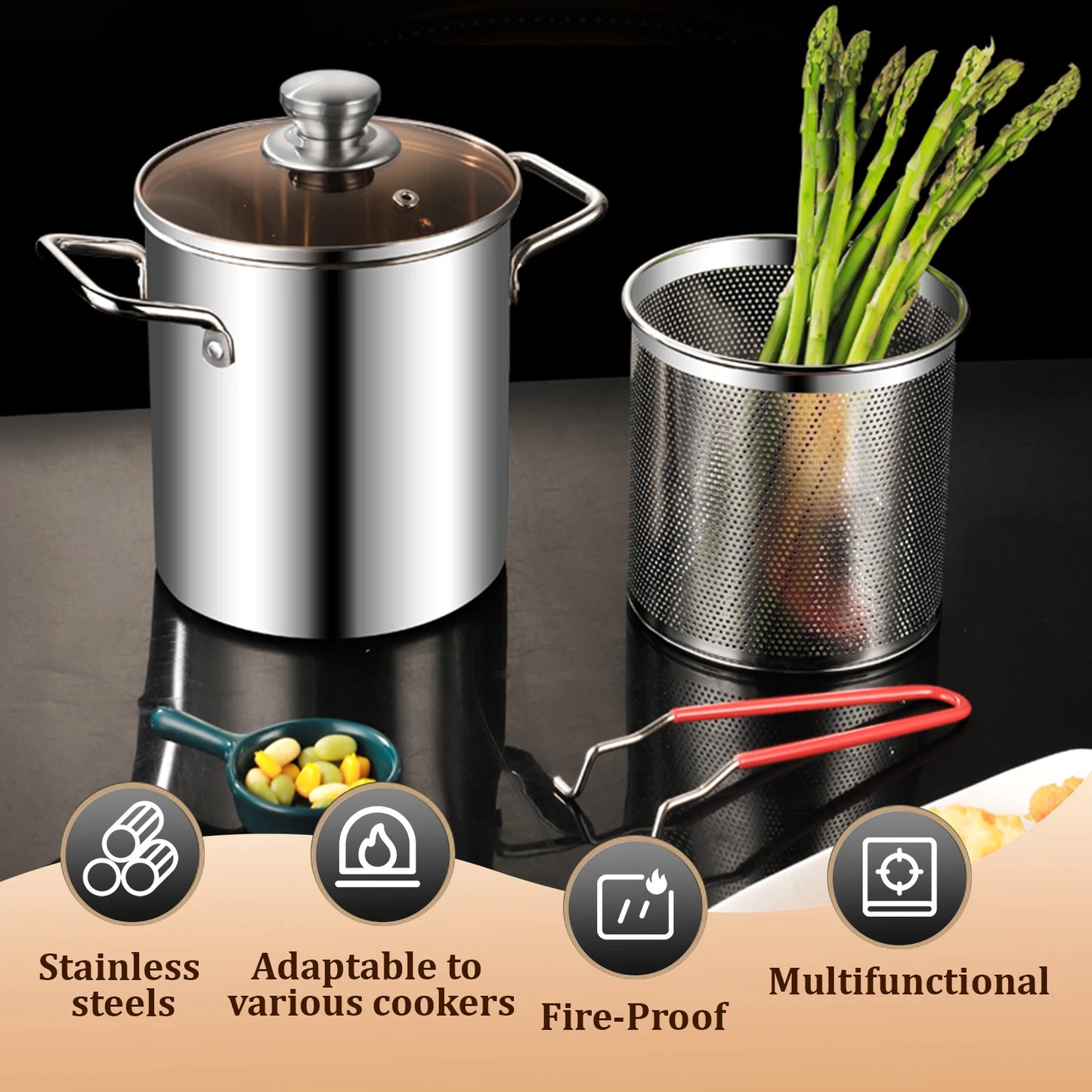 Deep Fryer Pot 304 Stainless Steel Fry Pot with Basket and Lid Food Grade Deep Fryer Multifunctional Deep Frying Pot 3.2Quart