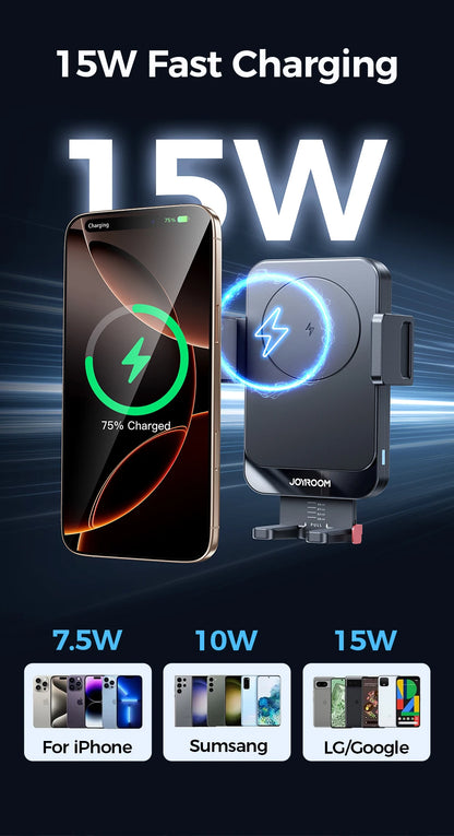 Joyroom Car Phone Holder 15W Wireless Charging Car Holder Charger 360° Rotation One-Hand Operation Car Phone Mount For  4.7-7''