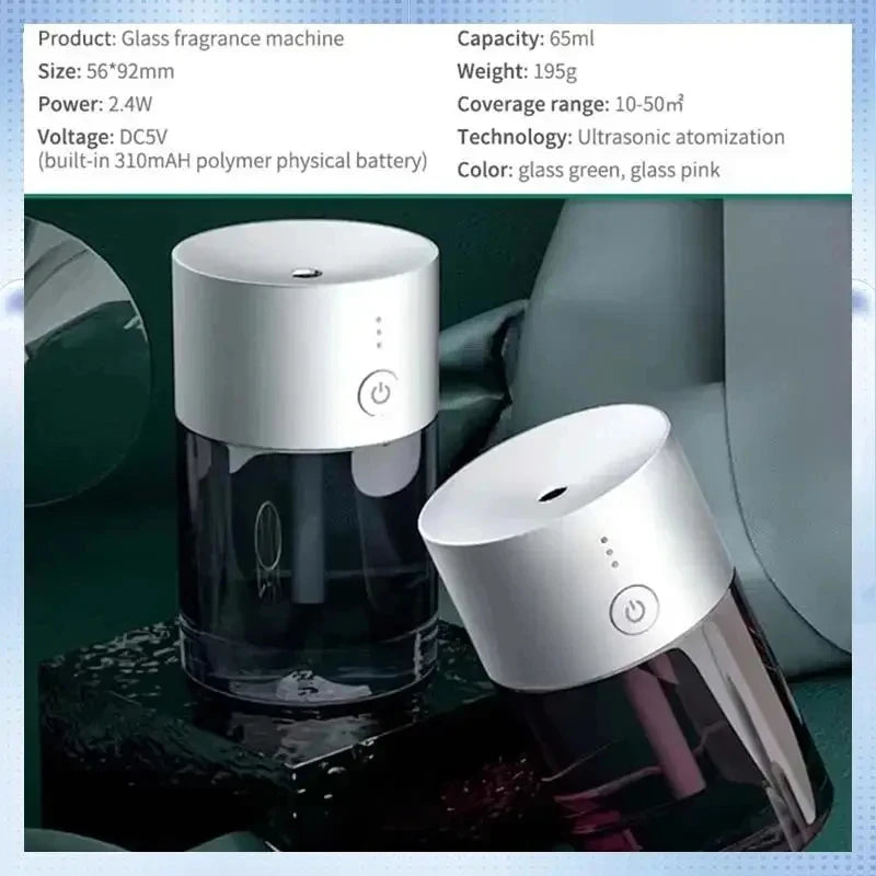 Car Air Freshener USB Rechargeable Essential Oil Diffuser Room Fragrance Diffuser Cool Mist Humidifier Auto Mini Scent Machine