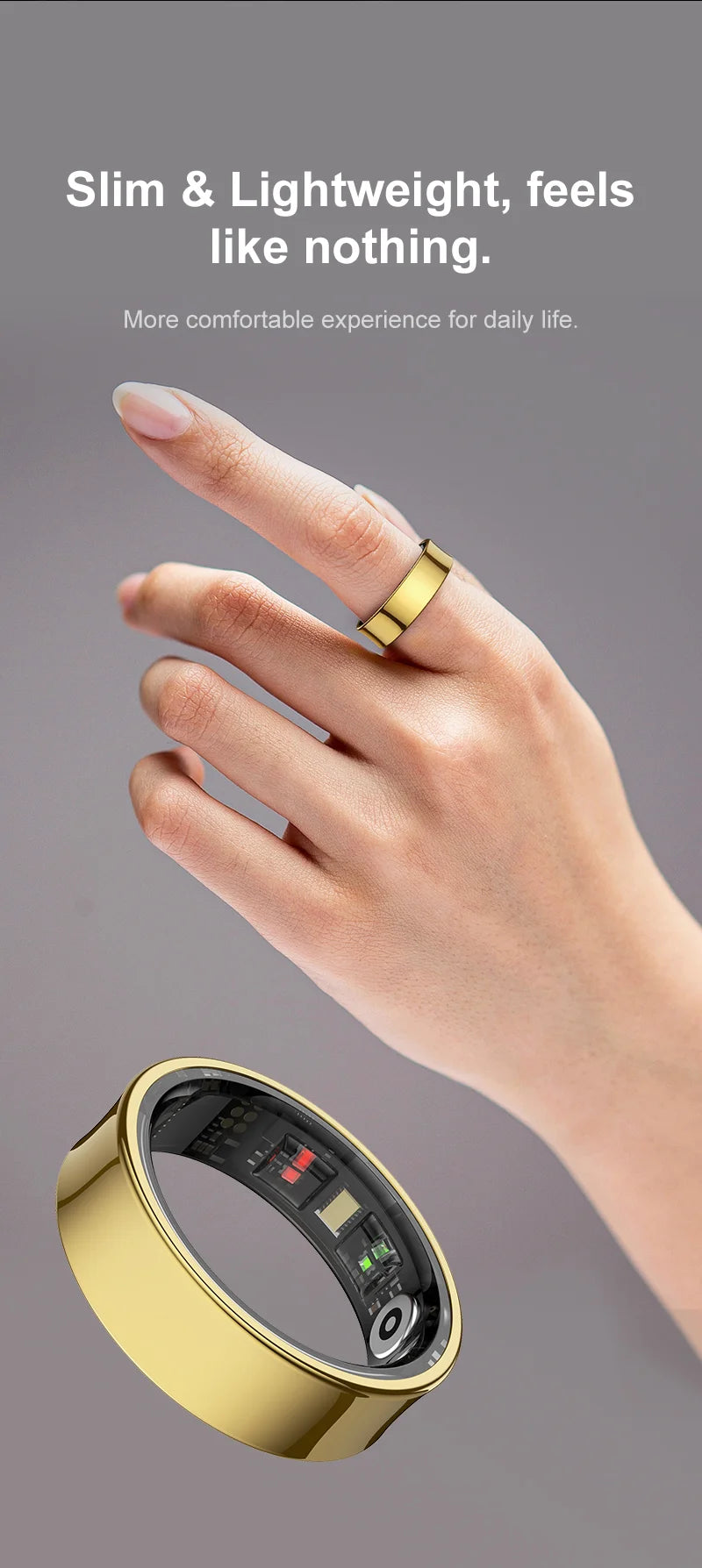 R09 Smart Ring Men Women with Charging Case,Heart Rate Blood Oxygen,Skin Temperature Monitor,5ATM Waterproof For Android iOS