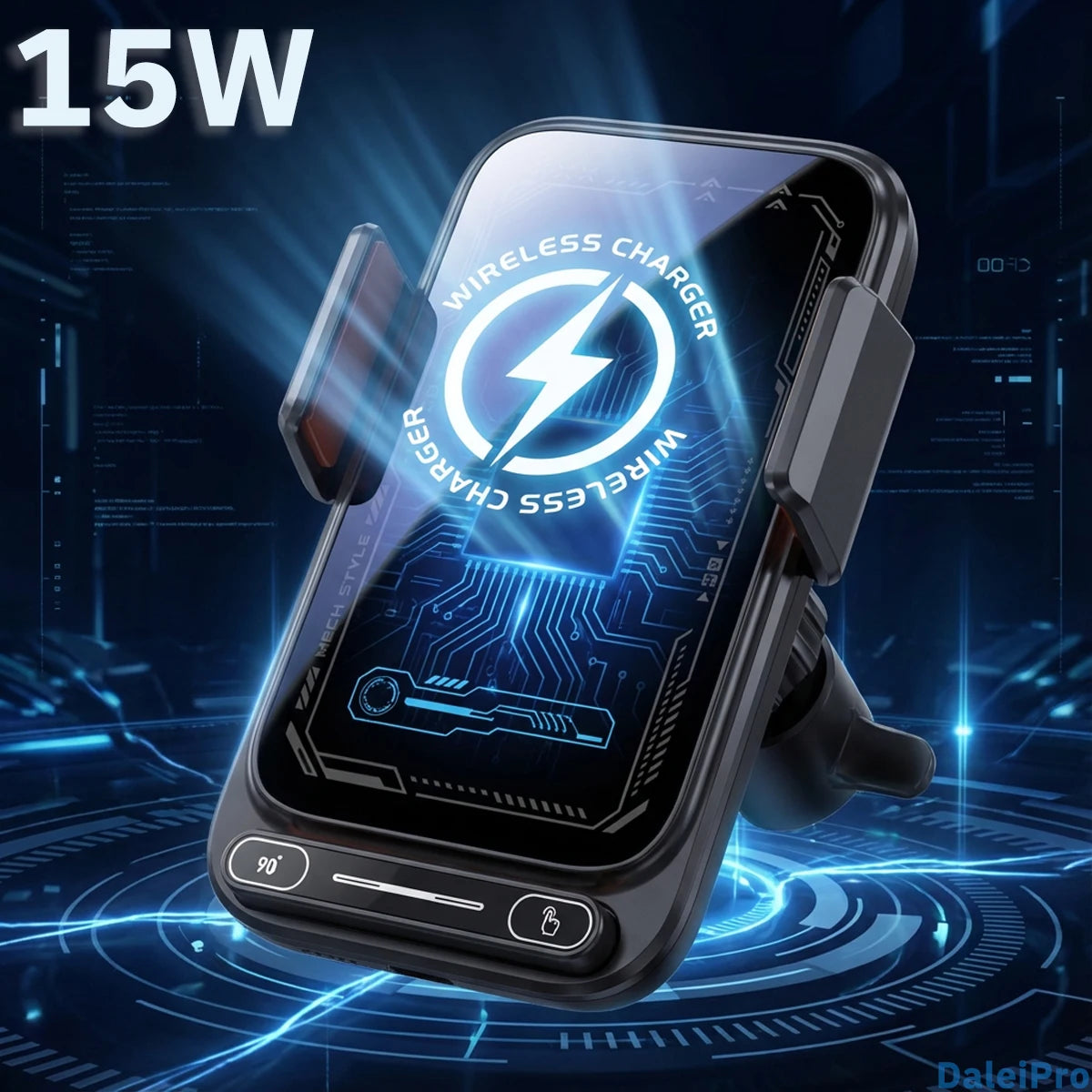 Smart Sensing Car Phone Holder 15W Qi Wireless Charging Motorized Rotation One-Touch Release & Clamping Rotatable Cable Port