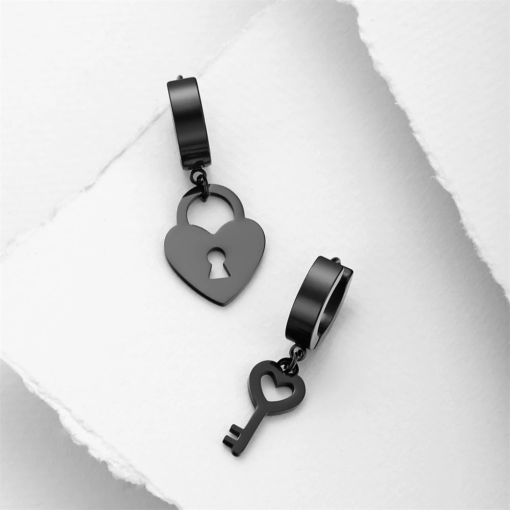 Amaxer Stainless Steel Earring Romantic Heart Lock Key Drop Earrings for Women Wedding Lover Valentine's Day Jewelry Party Gift