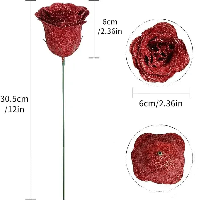 30/50 pcs 7/6 cm Glitter artificial flower rose Mother's/Valentine's Day girl friend wife DIY bouquet gifts for wedding Birthday