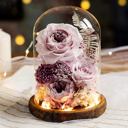 Eternal Flowers Preserved Rose In Glass Dome Cover Artificial Flower with Light Valentine's Day Christmas for Women Gift Box
