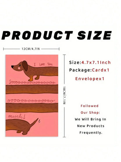 Valentine's Day Greeting Card with Envelope, Love You So Much Dachshund Design, Paper Card for Anyone, Romantic Gift for Husband
