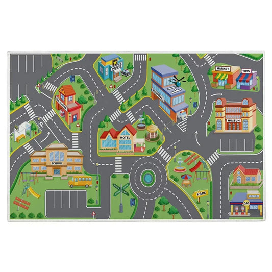 Colorful Interactive Traffic Play Mat – Non-Slip Learning Rug for Kids Room or Play Area – Compatible with Toy Cars, Home Decor
