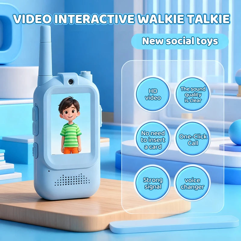 JCMO Video Walkie Talkies for Kids 2 Pack Funny Voice Change Rechargeable Toys for Indoor Camping Travel Birthday Gifts for Kids